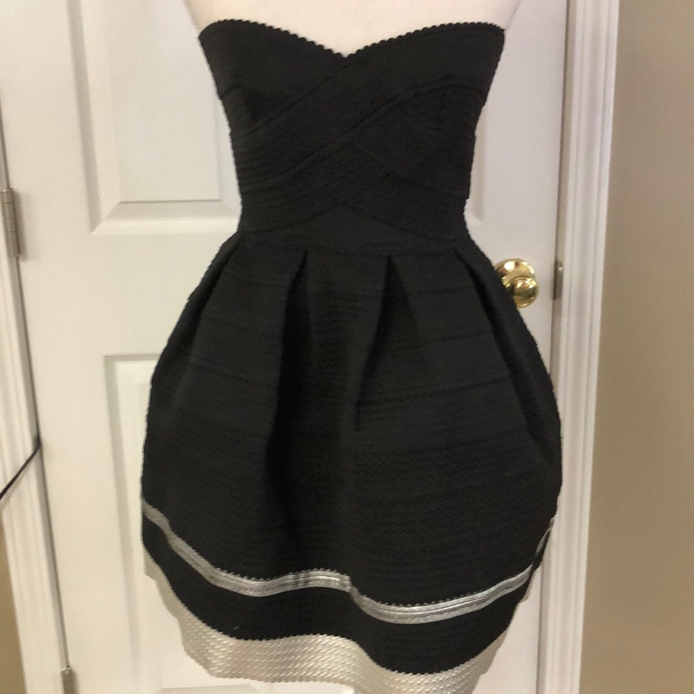 Black strapless dress w/silver trim. Precious!!